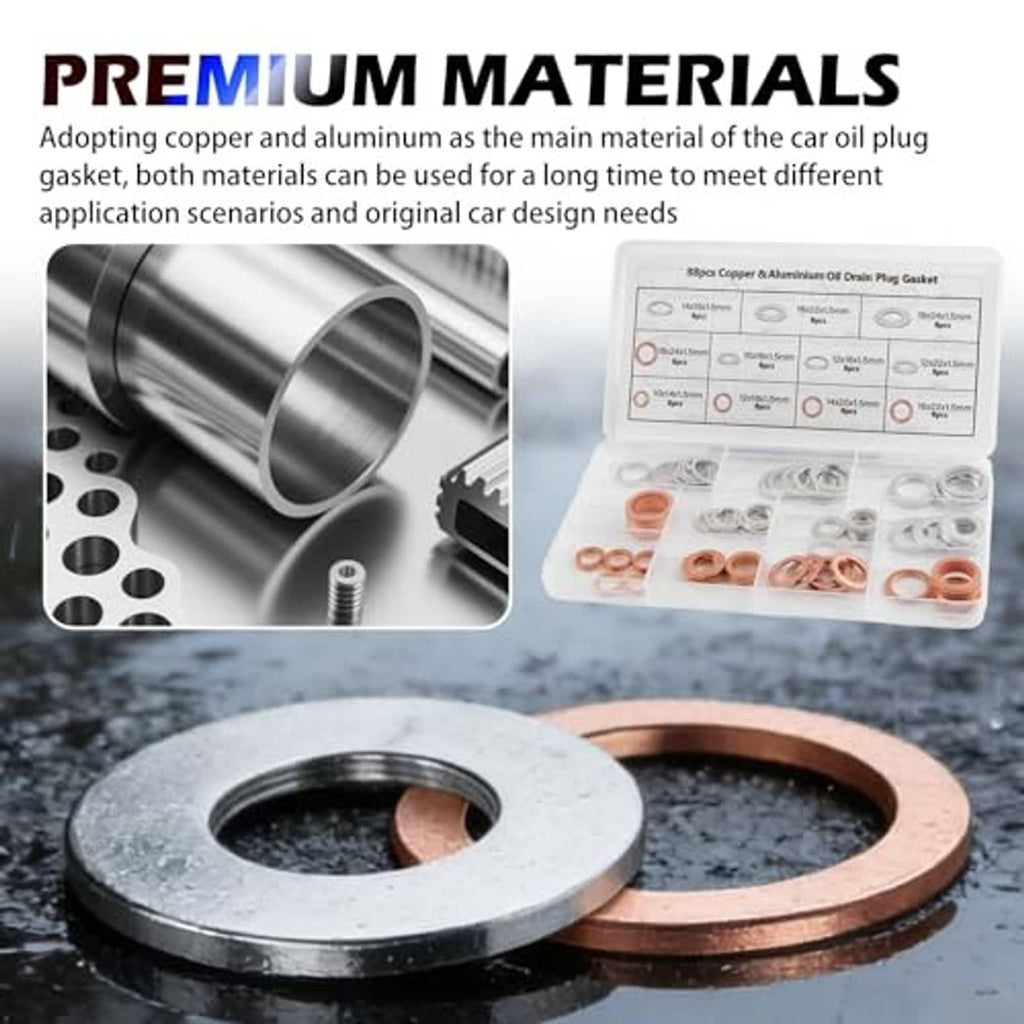 Oil drain plug gasket washers made of copper and aluminum, mixed copper and silver rings