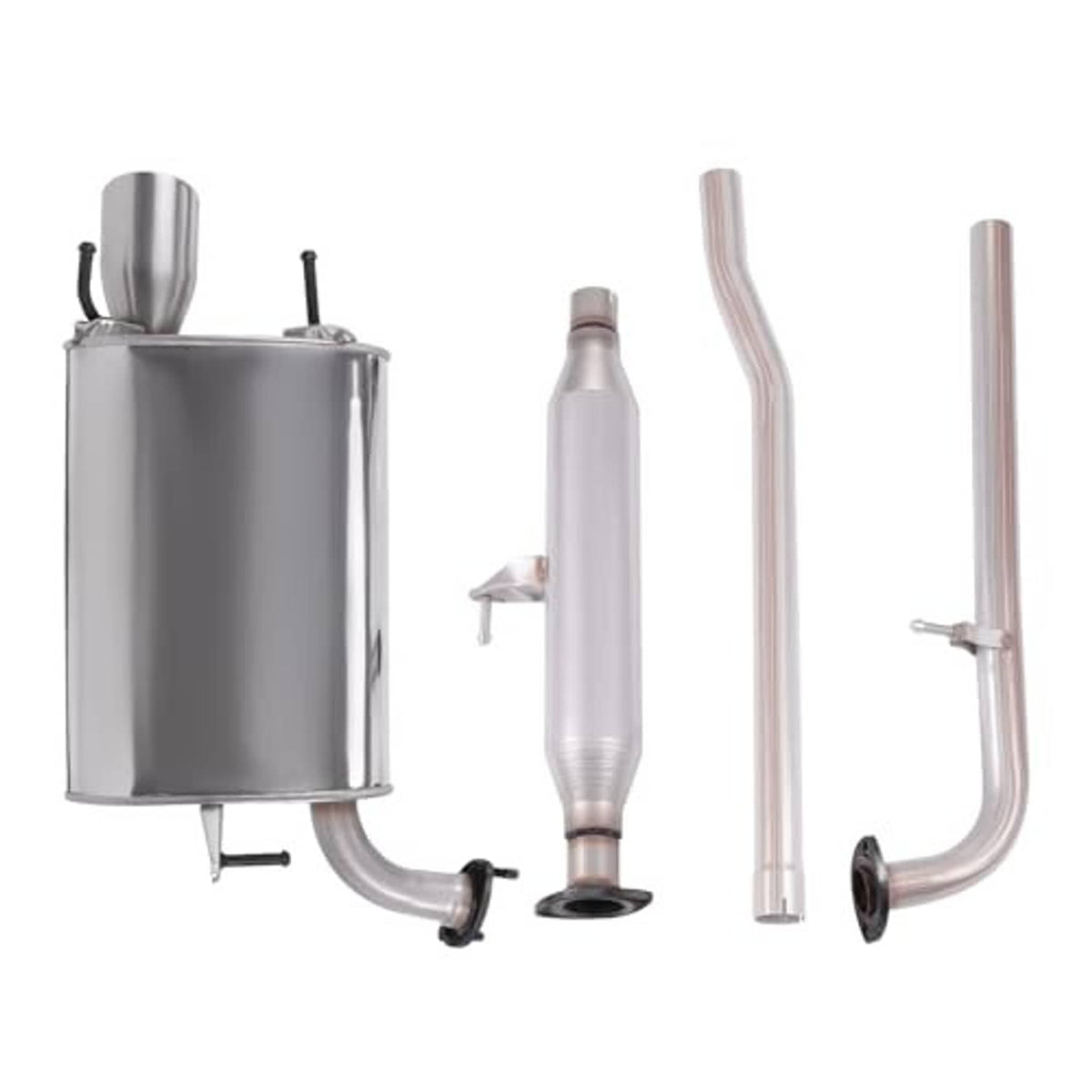 Exhaust resonator muffler pipe kit with three stainless steel sections and clamps