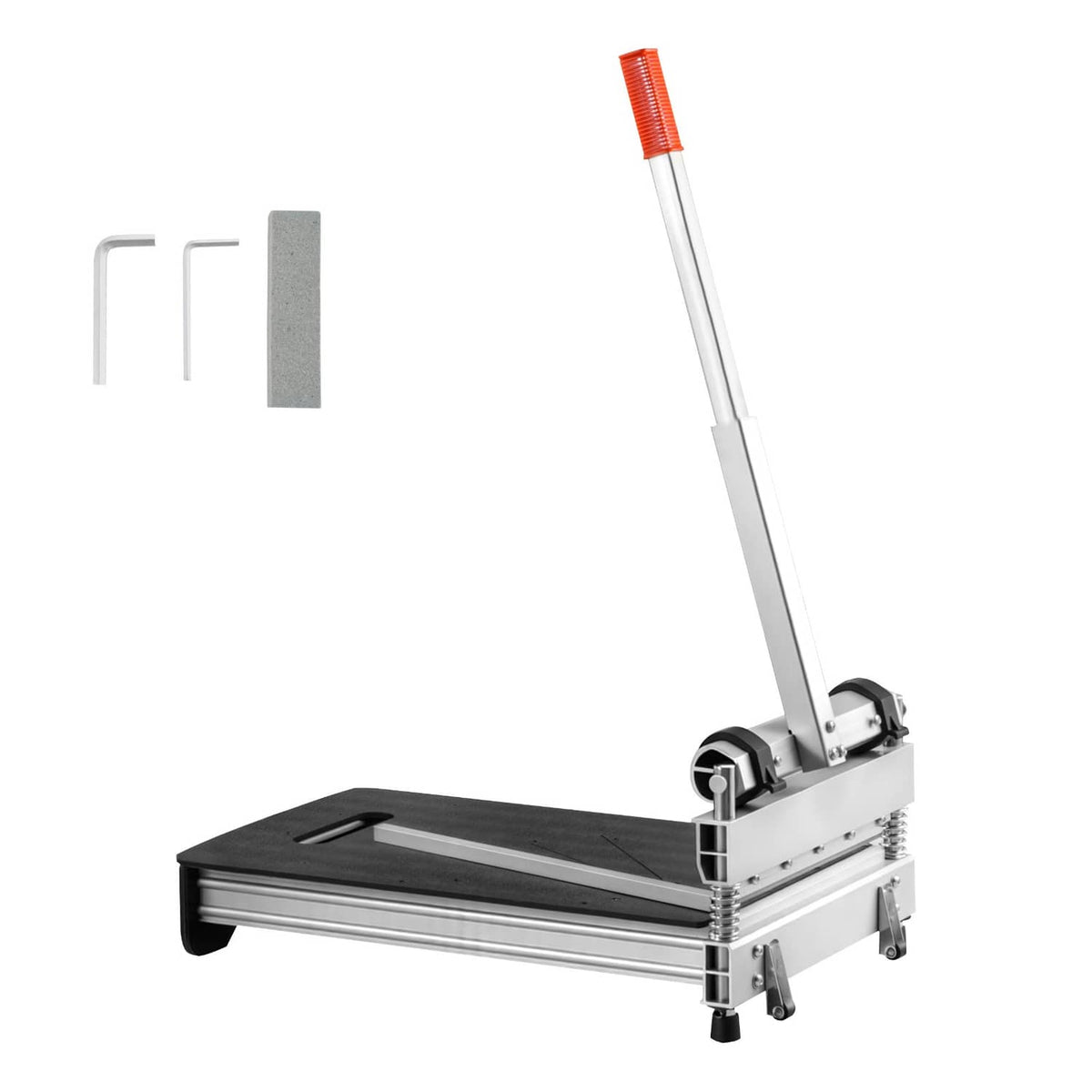 Adjustable floor tile cutter tool with black base and orange grip handle