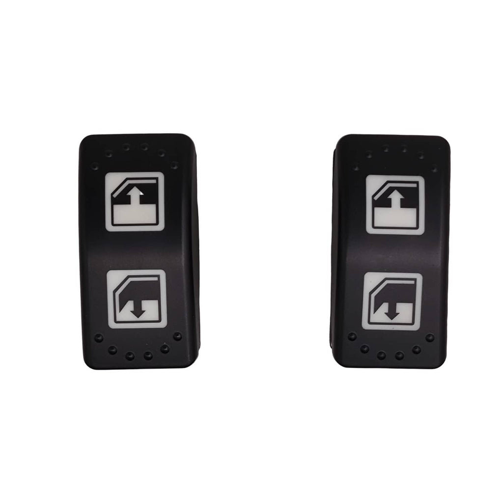 Black power window lift switch with two rocker buttons and window up/down icons
