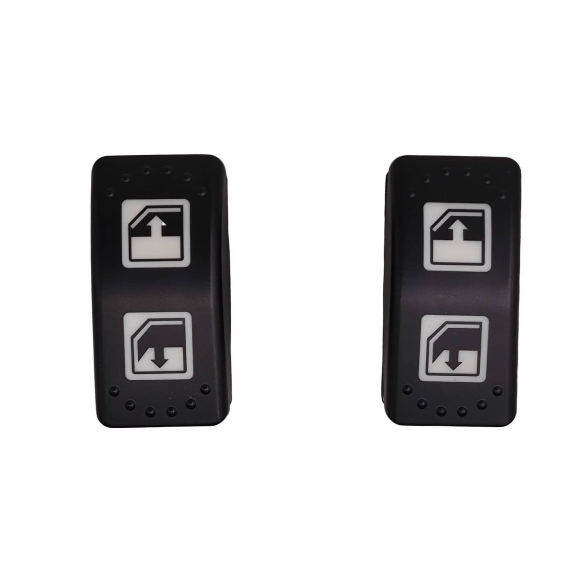 Black power window lift switch with two rocker buttons and window up/down icons