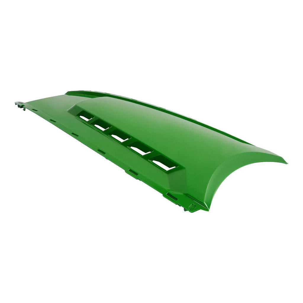 Green hood panel for garden tractor with long vent openings and side tabs