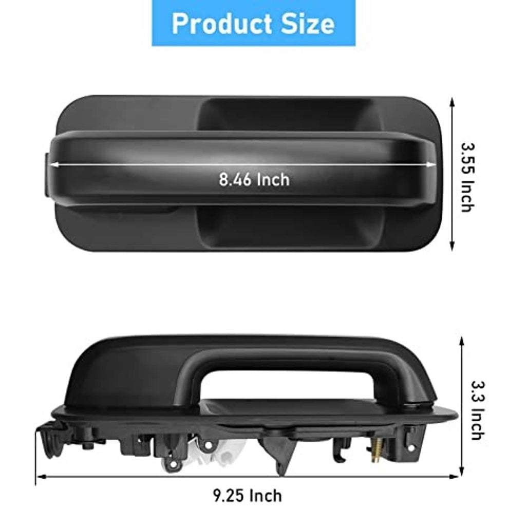 Black exterior door handle replacement size diagram, 8.46 in x 3.35 in