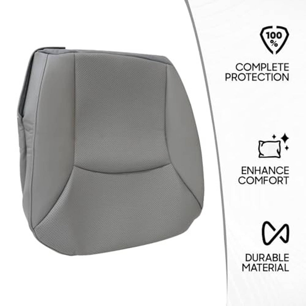 Gray textured seat cover with full coverage fit and curved contour design.