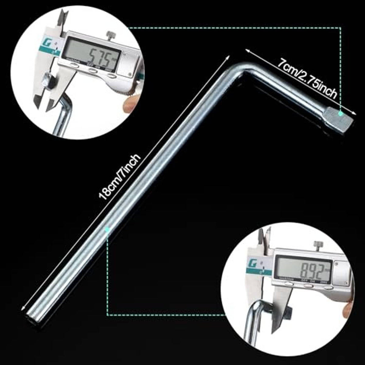 Long L-handle tire chain wrench, silver alloy steel with open end