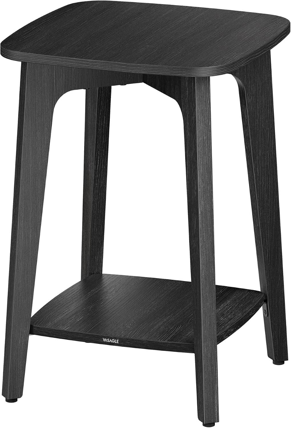 VASAGLE 2-tier side table, dark square top, tapered legs, and open lower shelf