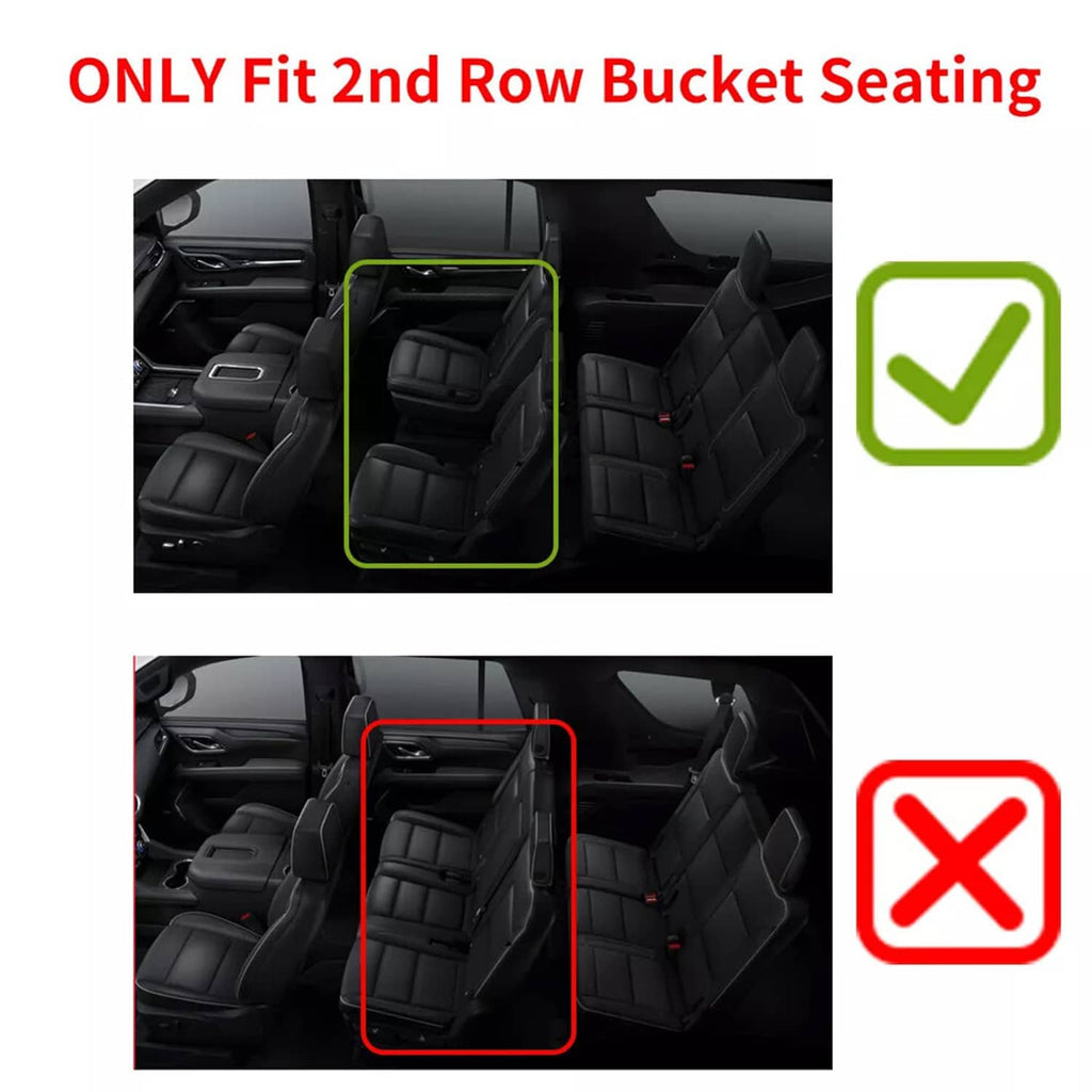 Two-row bucket seat floor mat fit graphic showing correct and incorrect placement