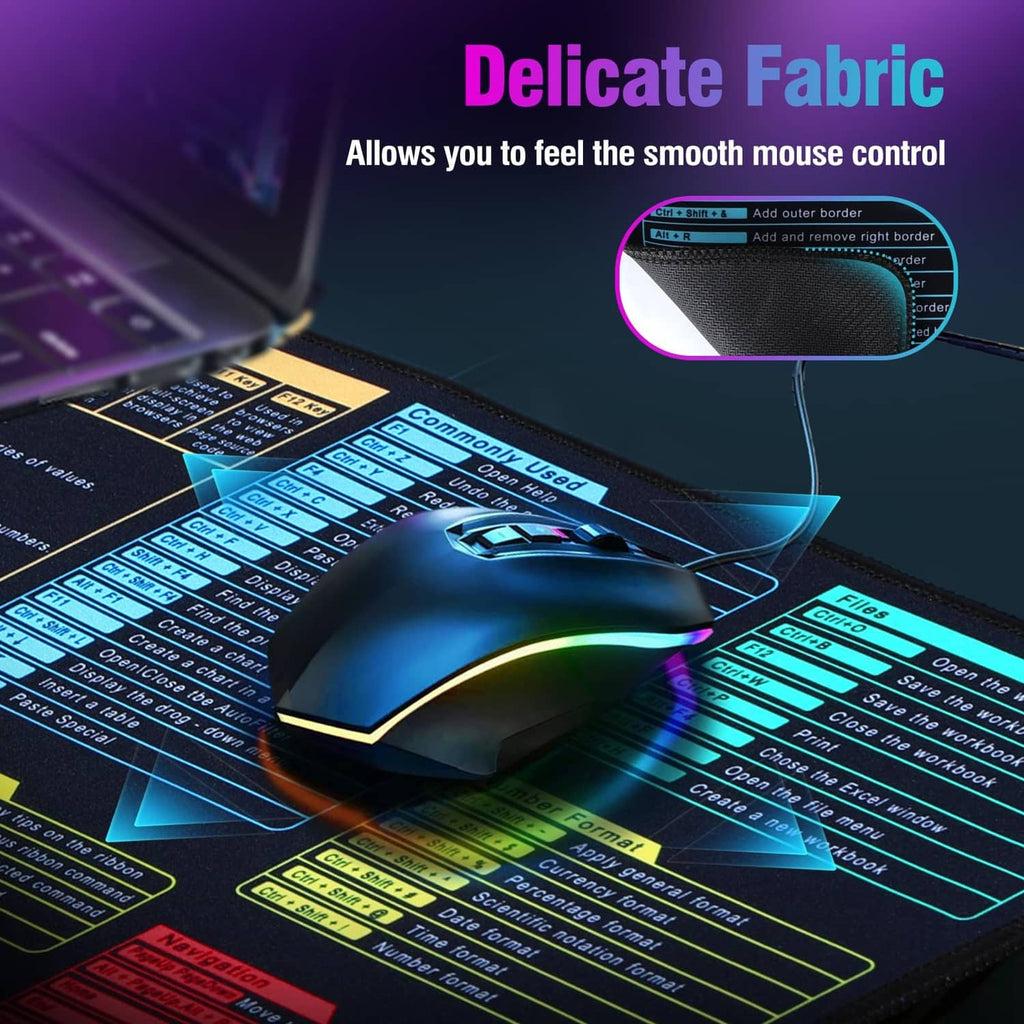 Black desk pad mat detail with stitched edges and smooth surface control