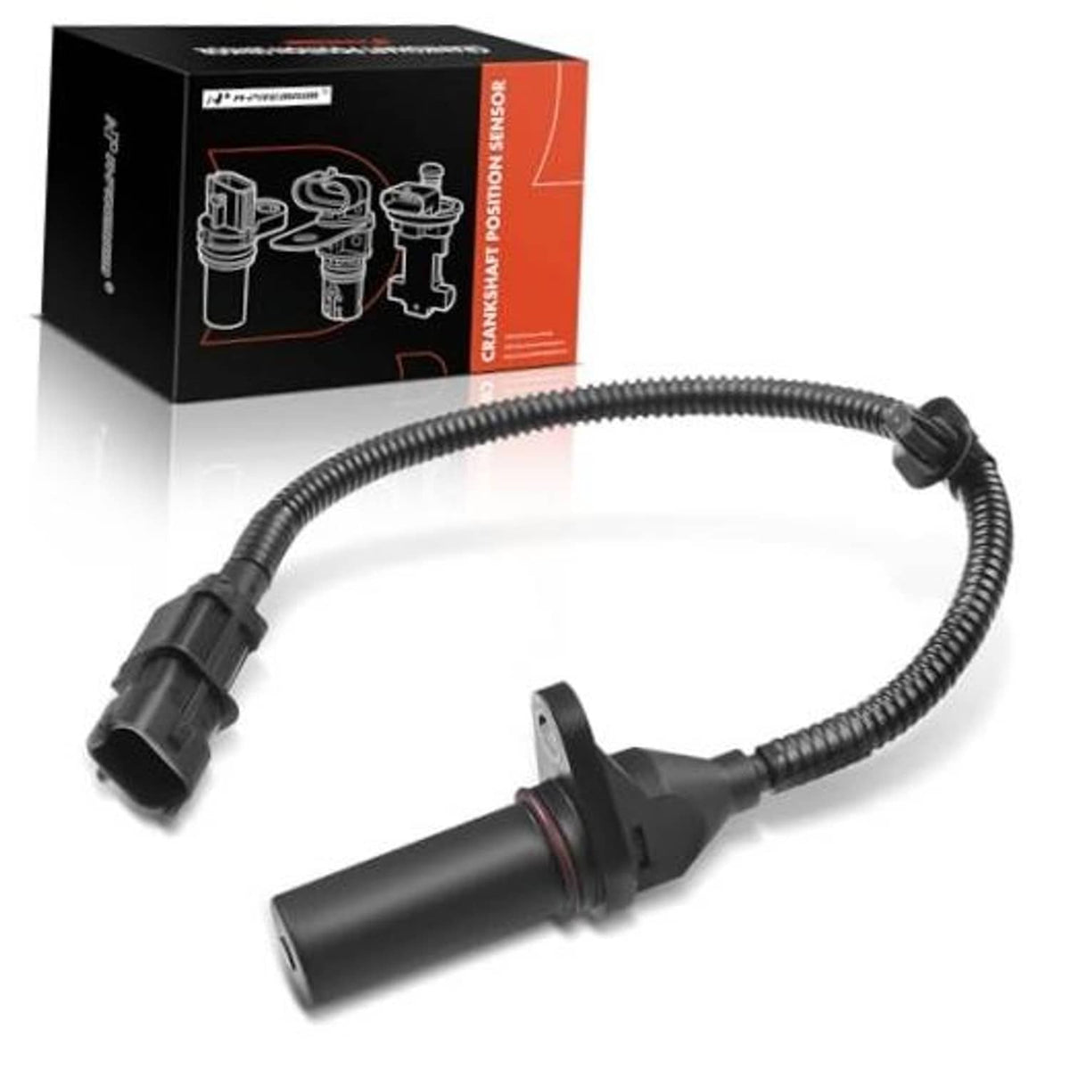 Crankshaft position sensor kit with braided cable, two-pin connector, and box