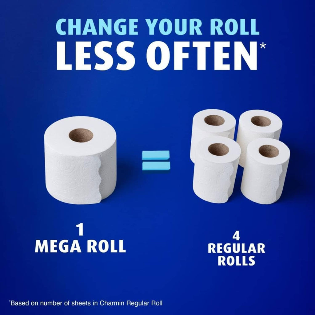 Toilet paper rolls chart showing 1 Mega roll vs 4 regular rolls