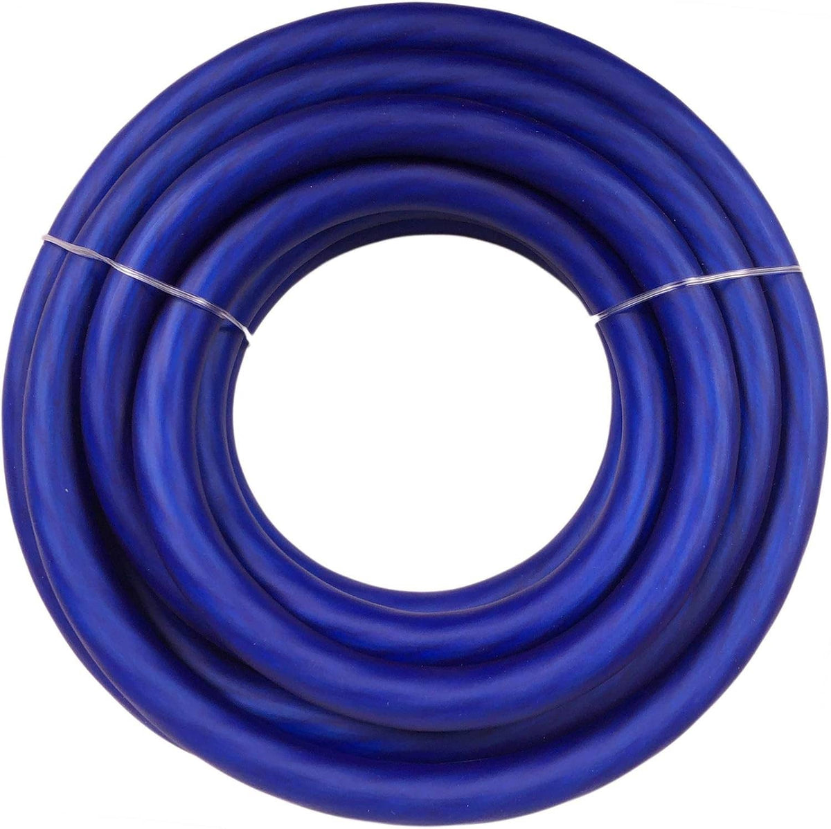 Blue 4-gauge speaker wire coil for amplifier installation