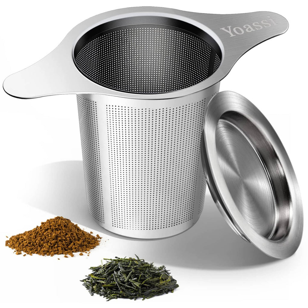 Stainless steel tea infuser mesh strainer with wide basket and side handle