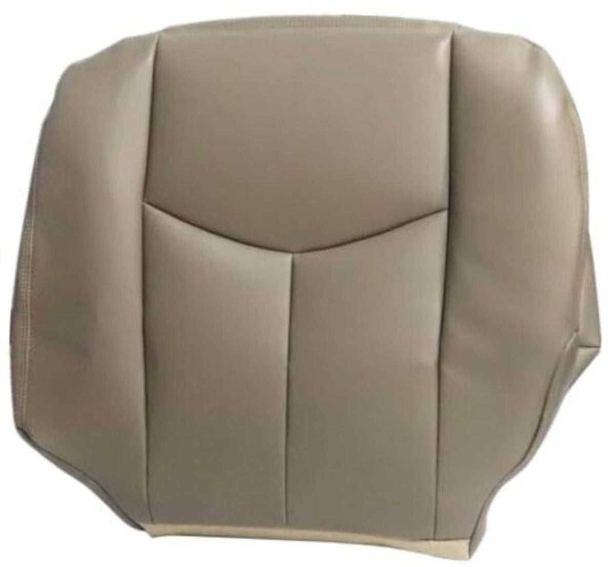 Tan leather-look driver seat bottom replacement cover with stitched panels and center seam