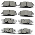 Ceramic disc brake pad set, multiple gray pads with metal backing plates, front and rear