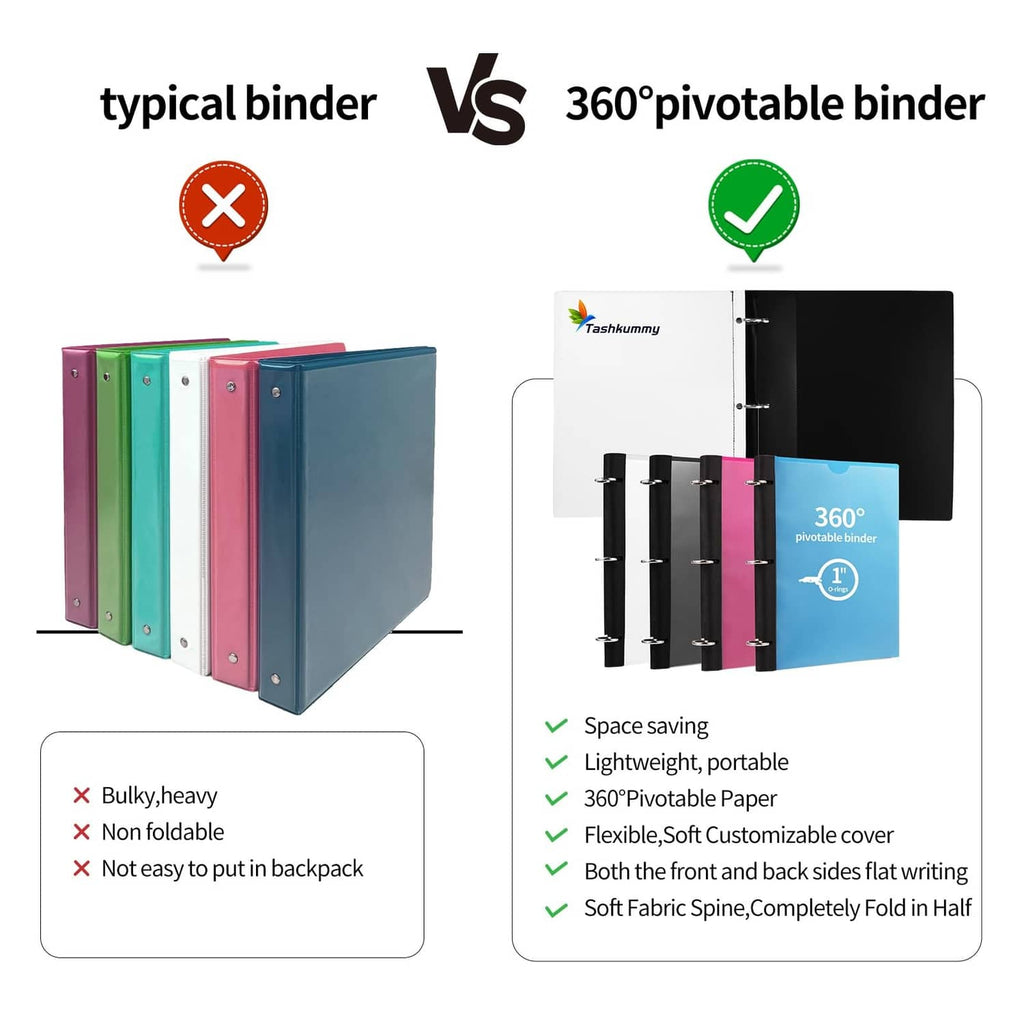 360° pivotable 3-ring binder, foldable design with black and white covers