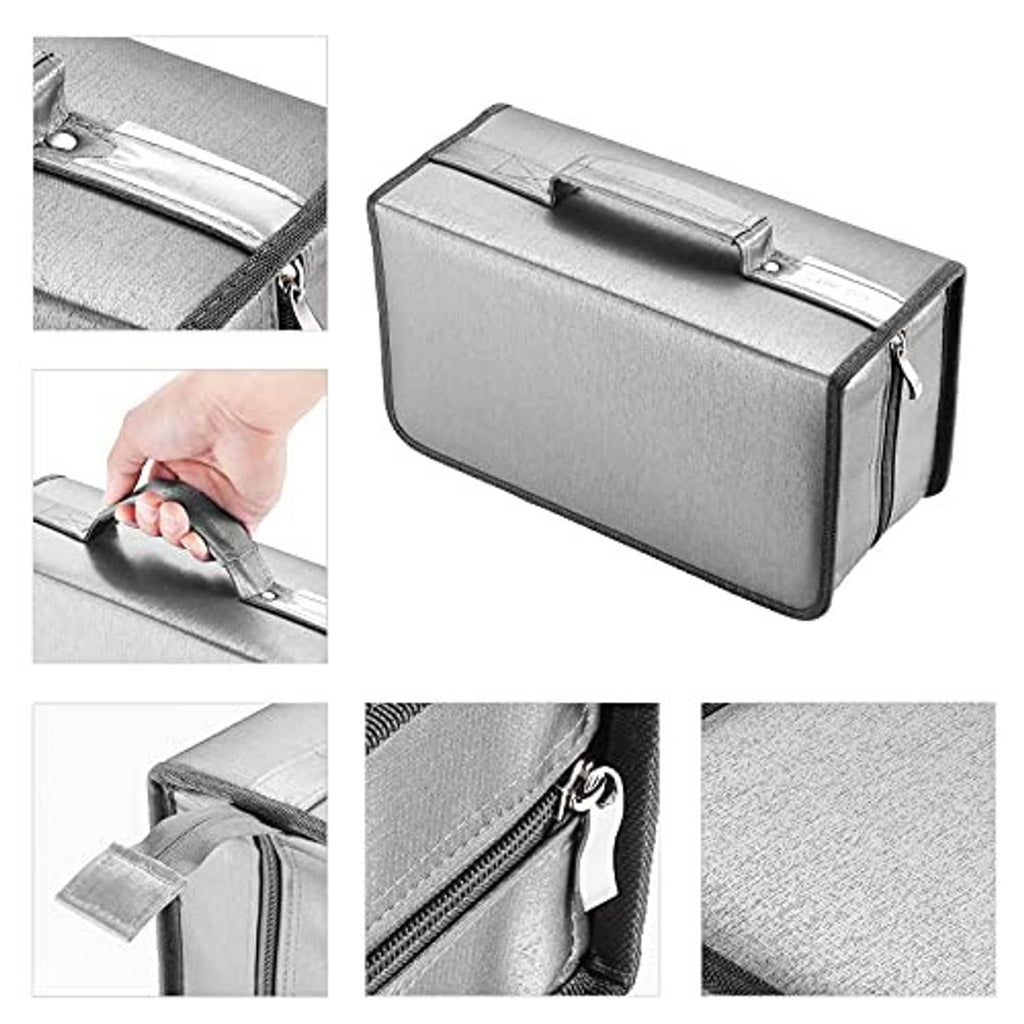 Grey nylon CD/DVD case showing zipper pull and reinforced corners on the outer cover