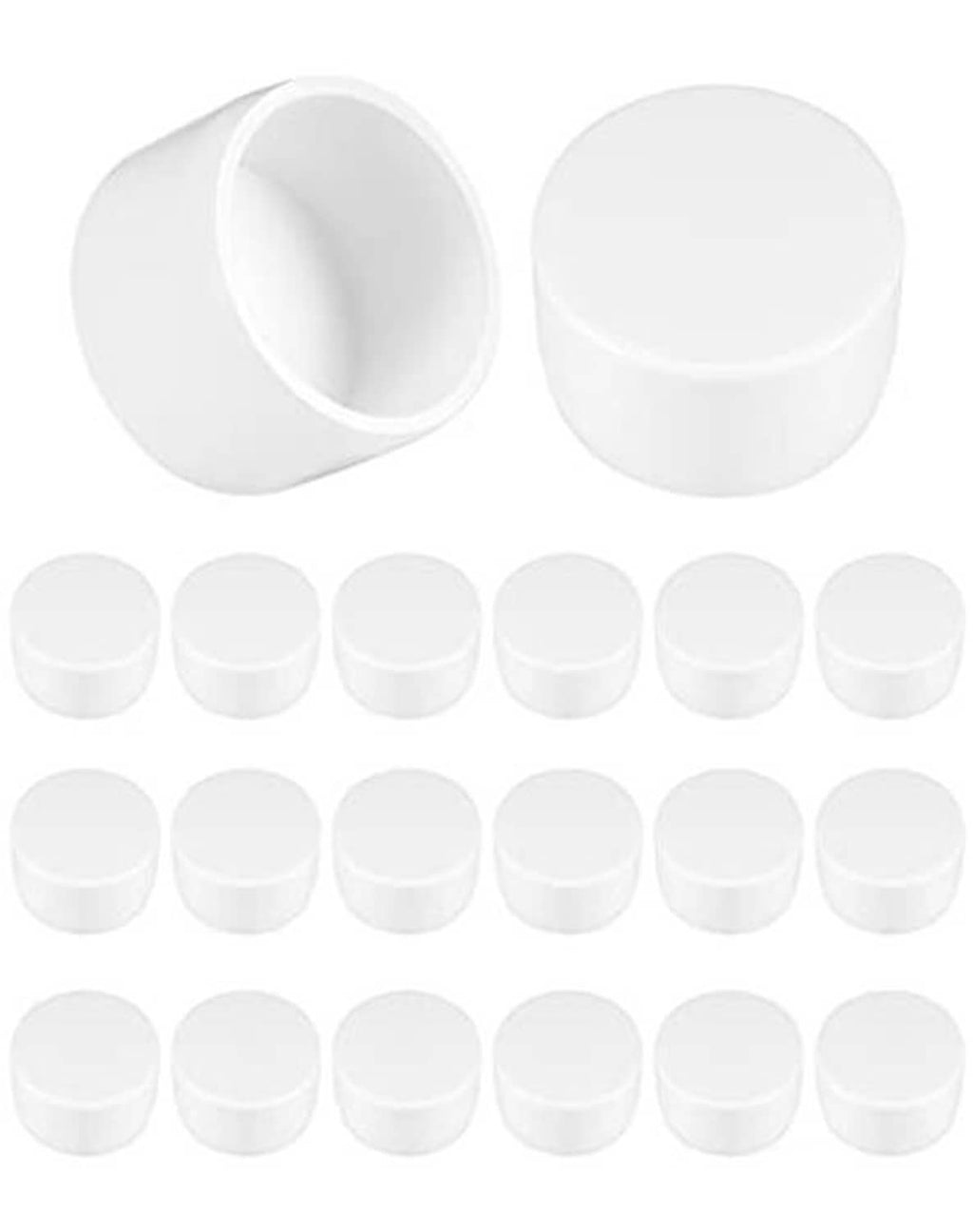 White 1-1/4 in PVC pipe end caps, one open end and one closed end with pack
