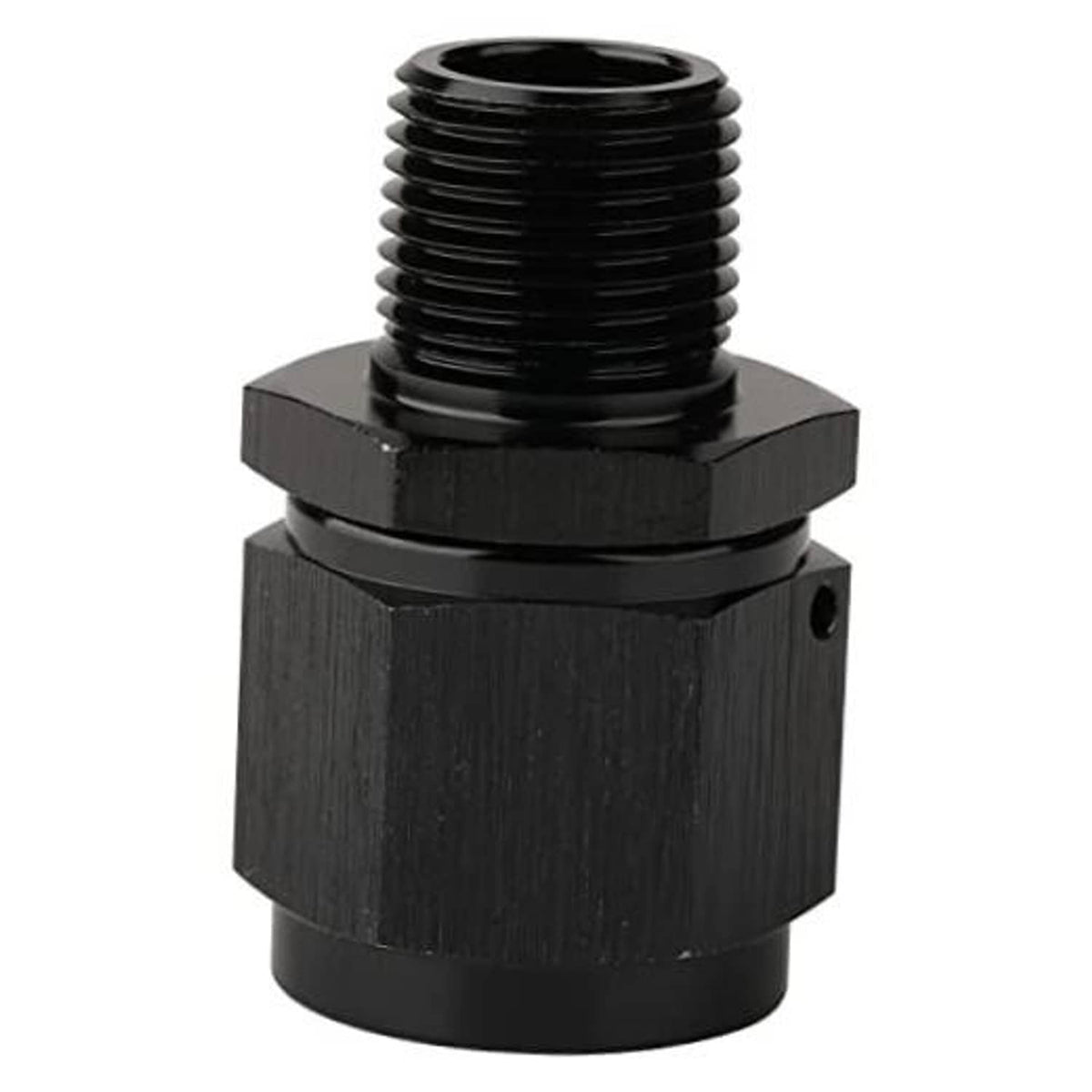Black 10AN flare swivel to 3/8 NPT male adapter fitting with threaded connections
