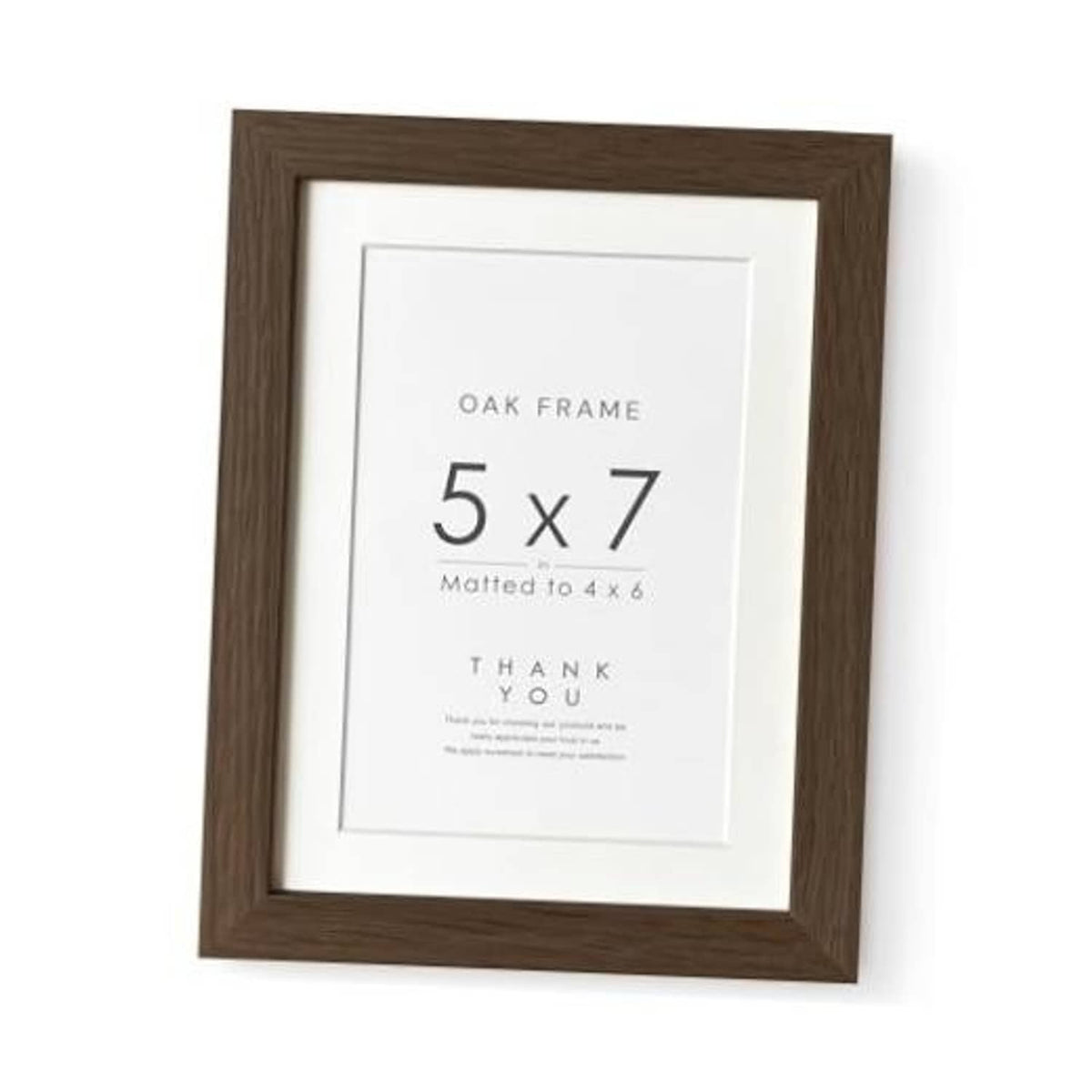 Walnut oak 5x7 photo frame with white mat and clear front
