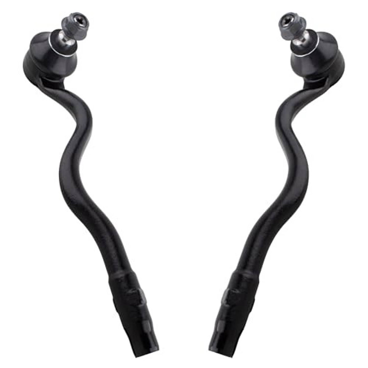 Pair of front tie rod end links with black curved bars and silver ball joints
