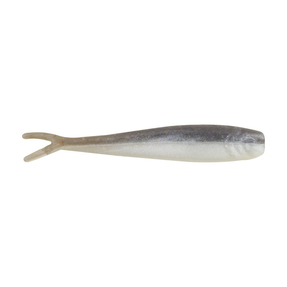 Silver-gray soft bait lure with small tail and hook