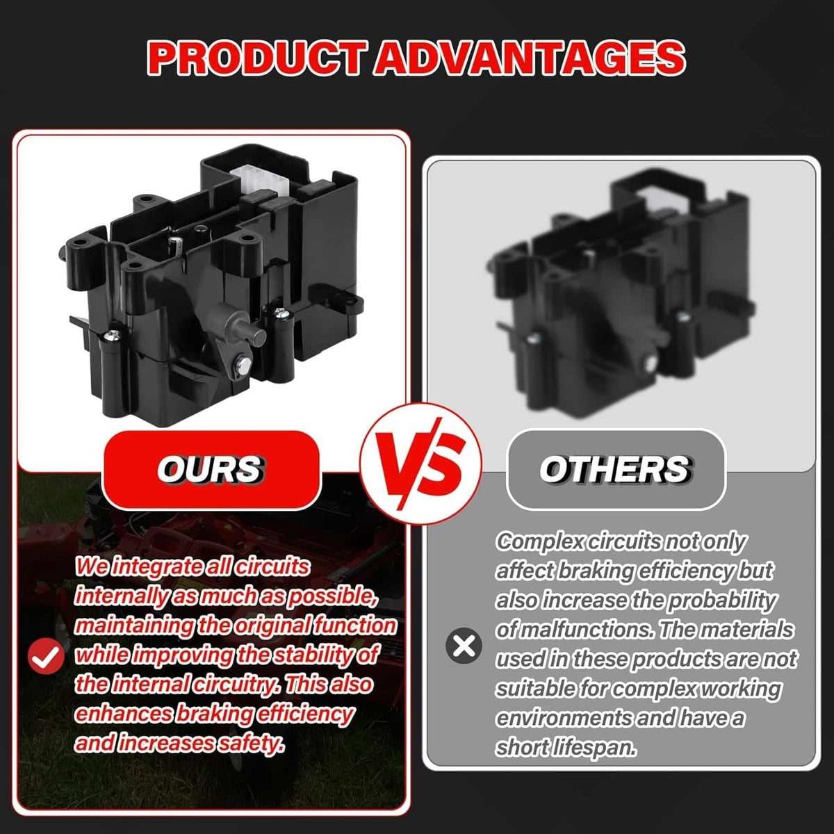 Black brake control module housing with internal components and wiring terminals