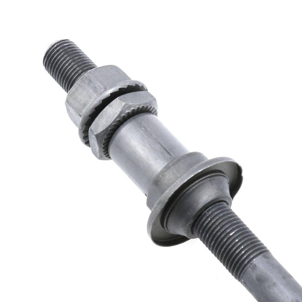 Rear hub axle assembly with threaded end, spacer sleeve, and rubber seal ring