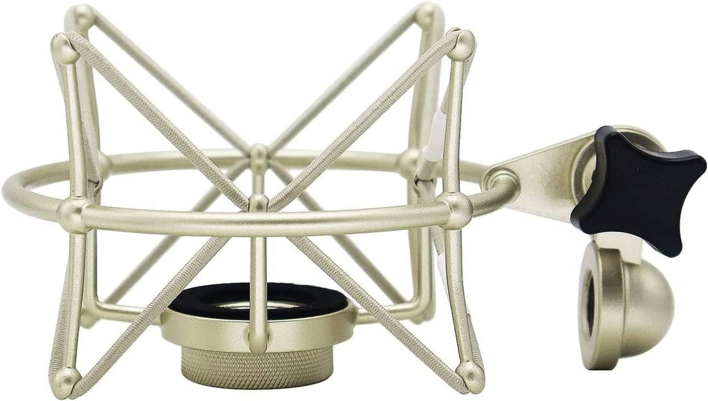 Silver metal microphone shockmount with arm stand, suspension frame and base