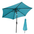 Aqua blue patio table umbrella with open canopy and central pole