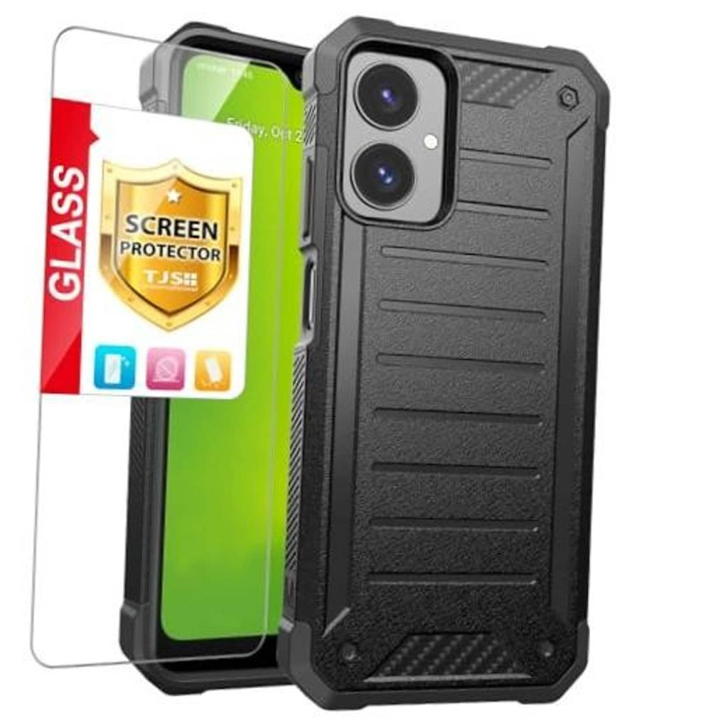 Black rugged phone case with textured grip and dual camera cutouts