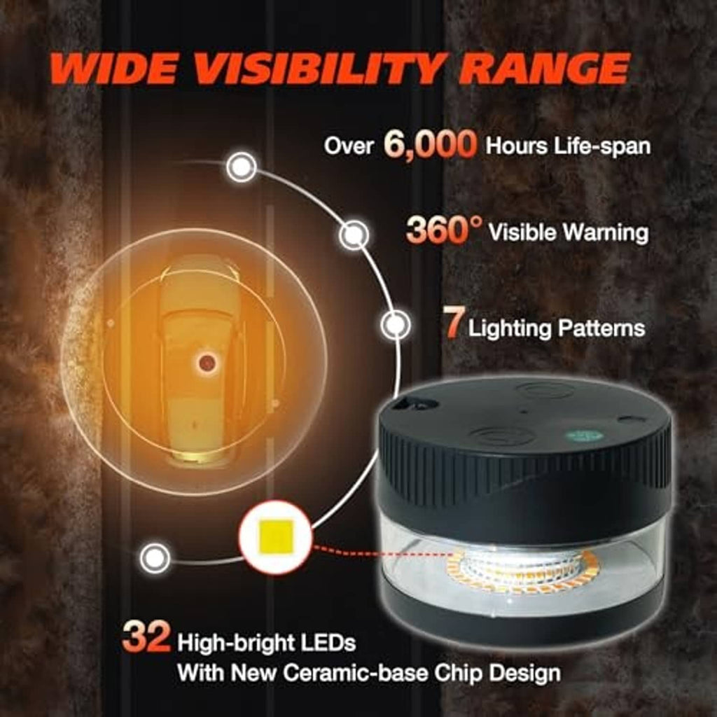 Compact black beacon light with clear lens and multi-LED warning light