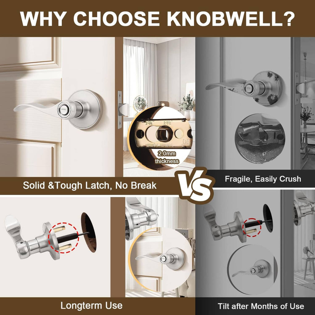 Brushed nickel privacy door handle with solid latch mechanism