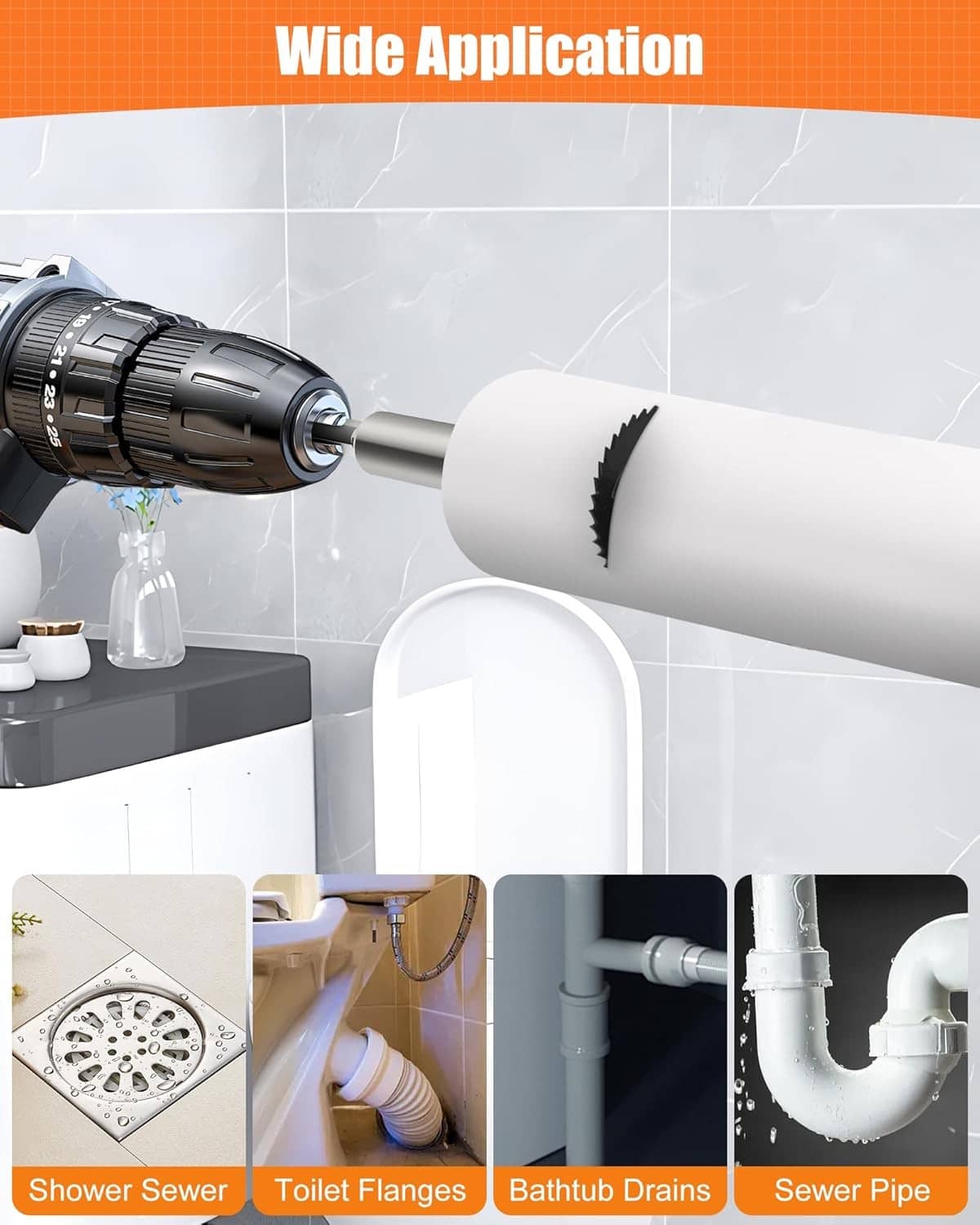 Inside PVC pipe cutter installed on drain pipe, with circular blade cutting opening