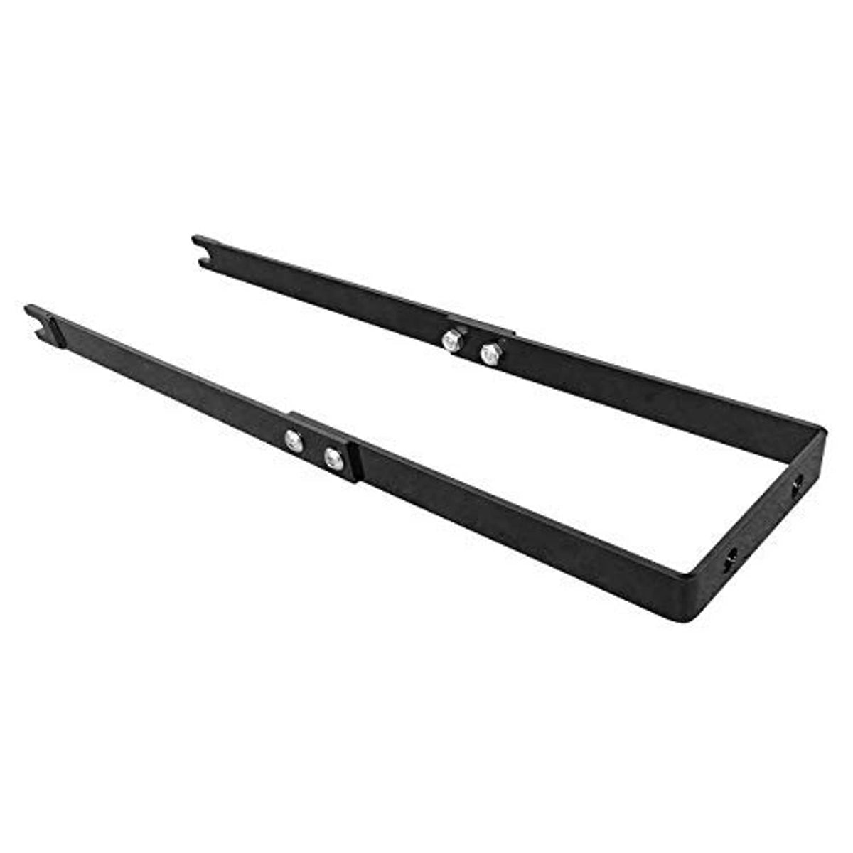 Black bicycle wheel mounting frame with two parallel supports and bolt points