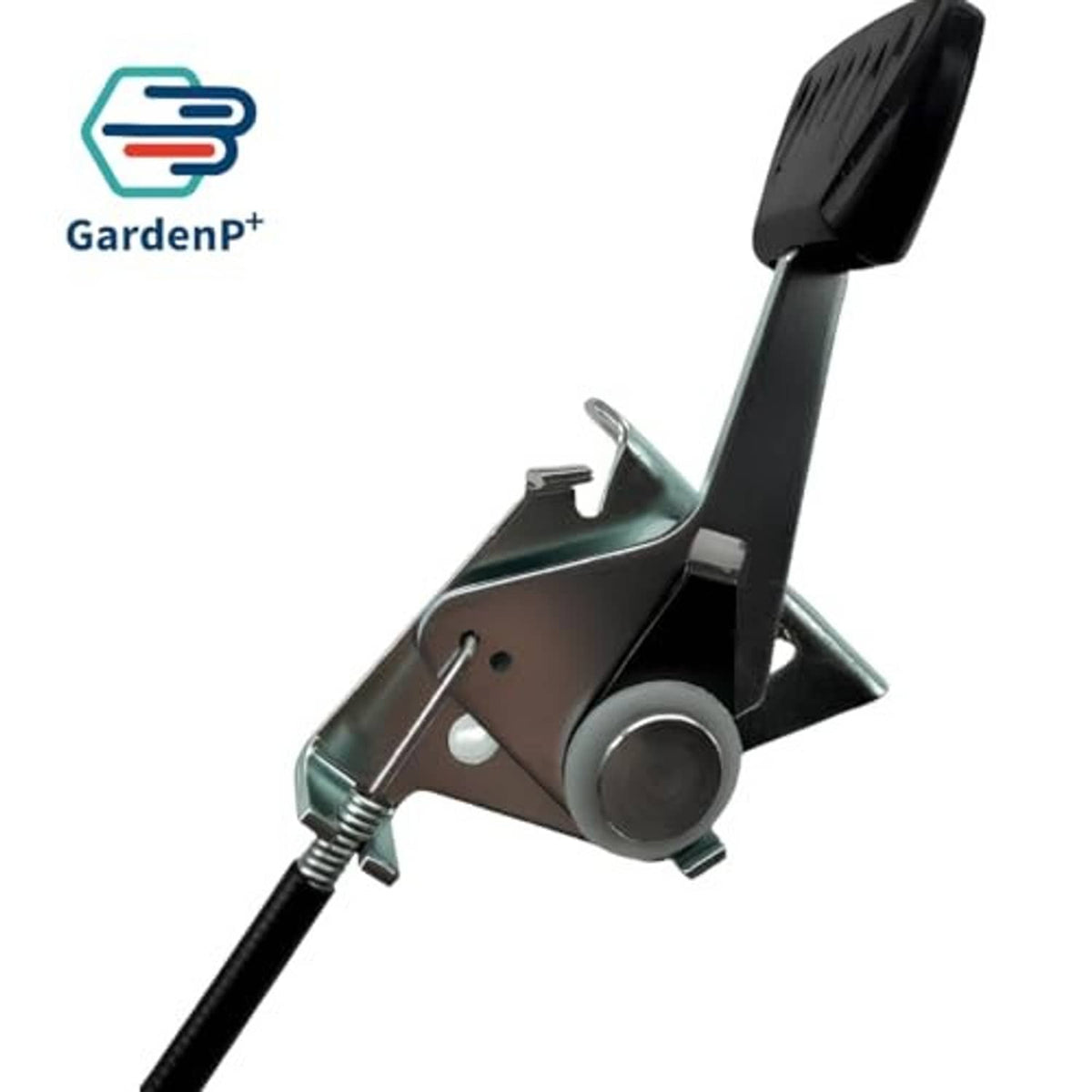 Throttle cable lever and silver mounting bracket with black housing handle