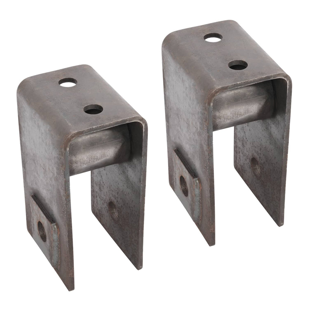 Two trailer hanger brackets, each with top holes and fork-style mounting ends