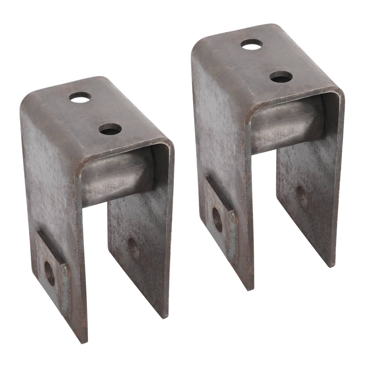Two trailer hanger brackets, each with top holes and fork-style mounting ends
