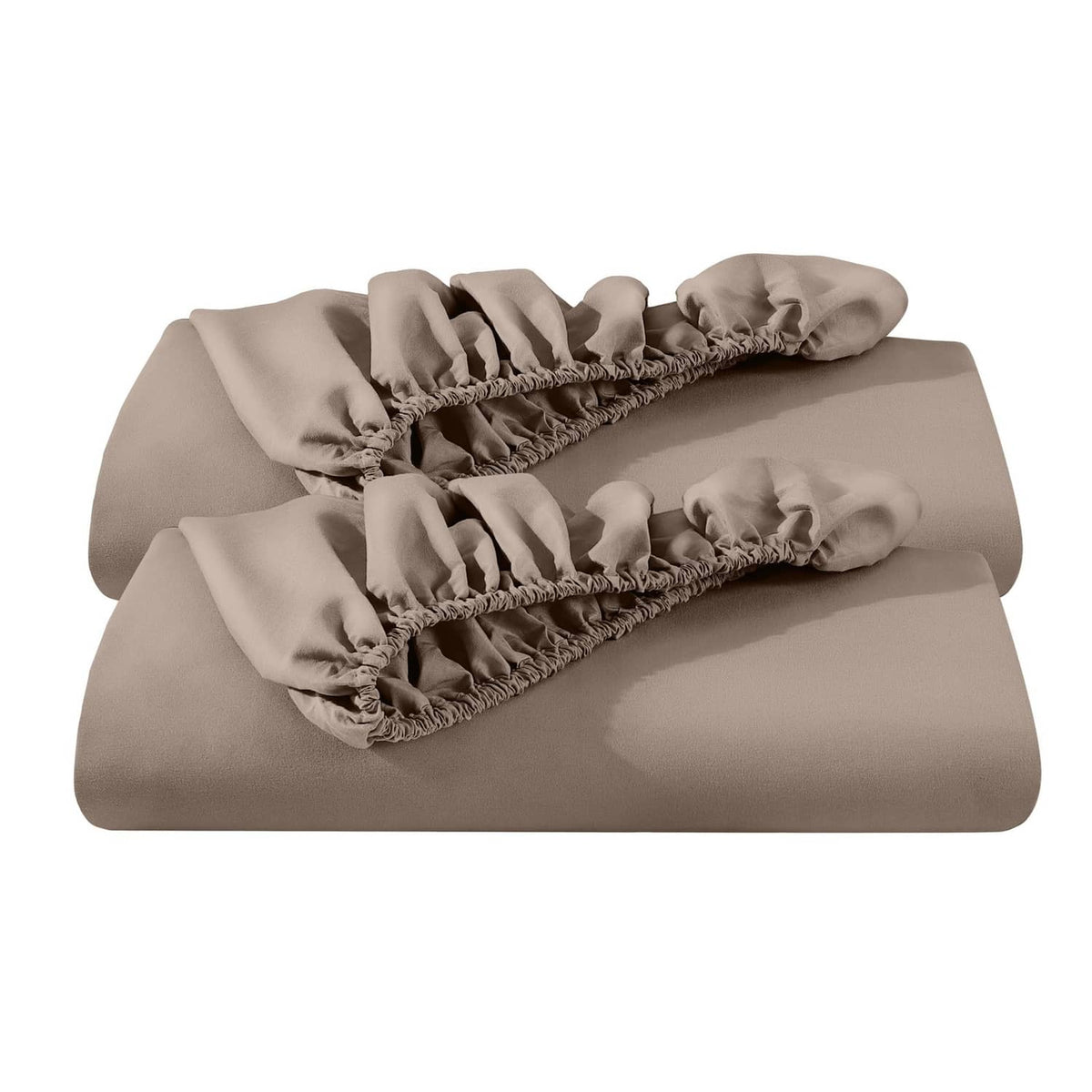 Taupe twin XL fitted sheet set, two microfiber sheets with elastic ruffled edges