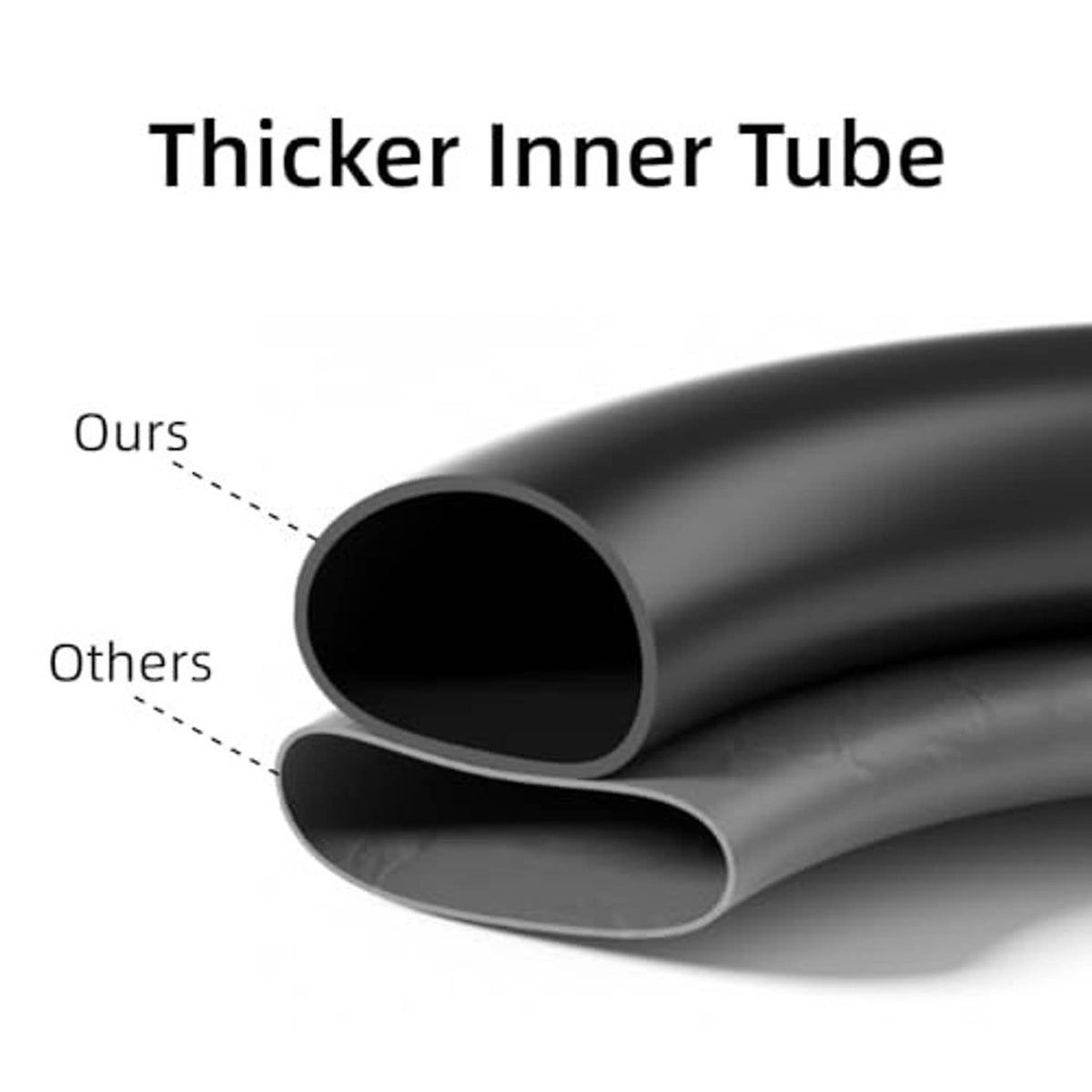 Thicker black inner tube cross-section for 16 x 2.4 bike tires