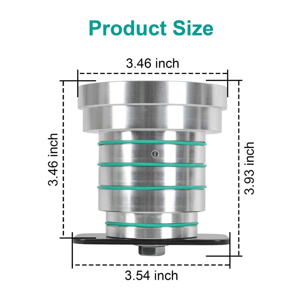 Drum testing tool side view with stacked metal rings and circular mounting base