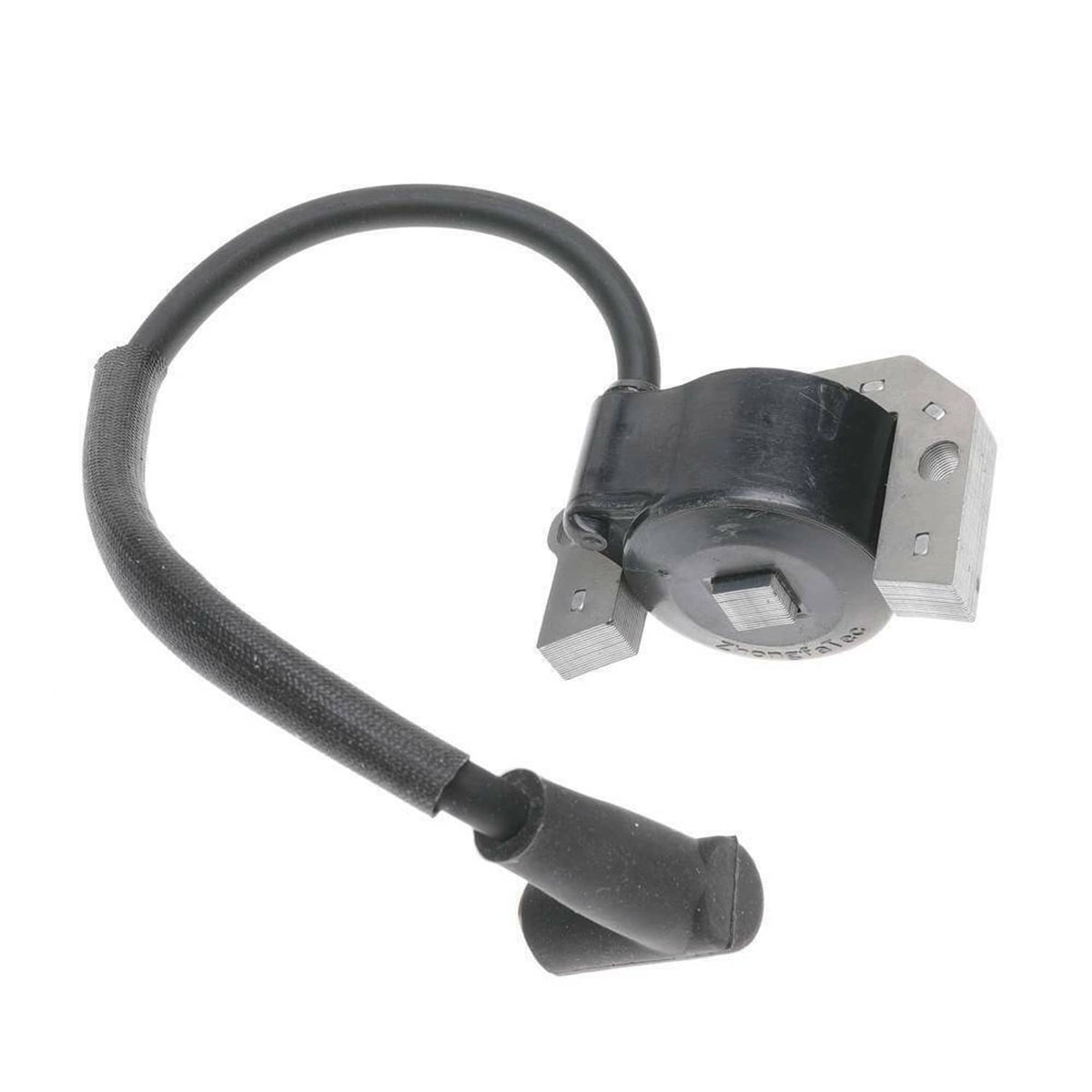 2-pack ignition coil module with black housing, gray bracket tabs, and black wire lead