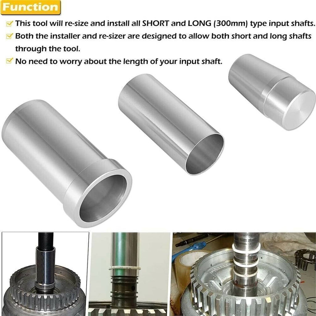 Silver metal input shaft resizing sleeves shown in a grouped layout