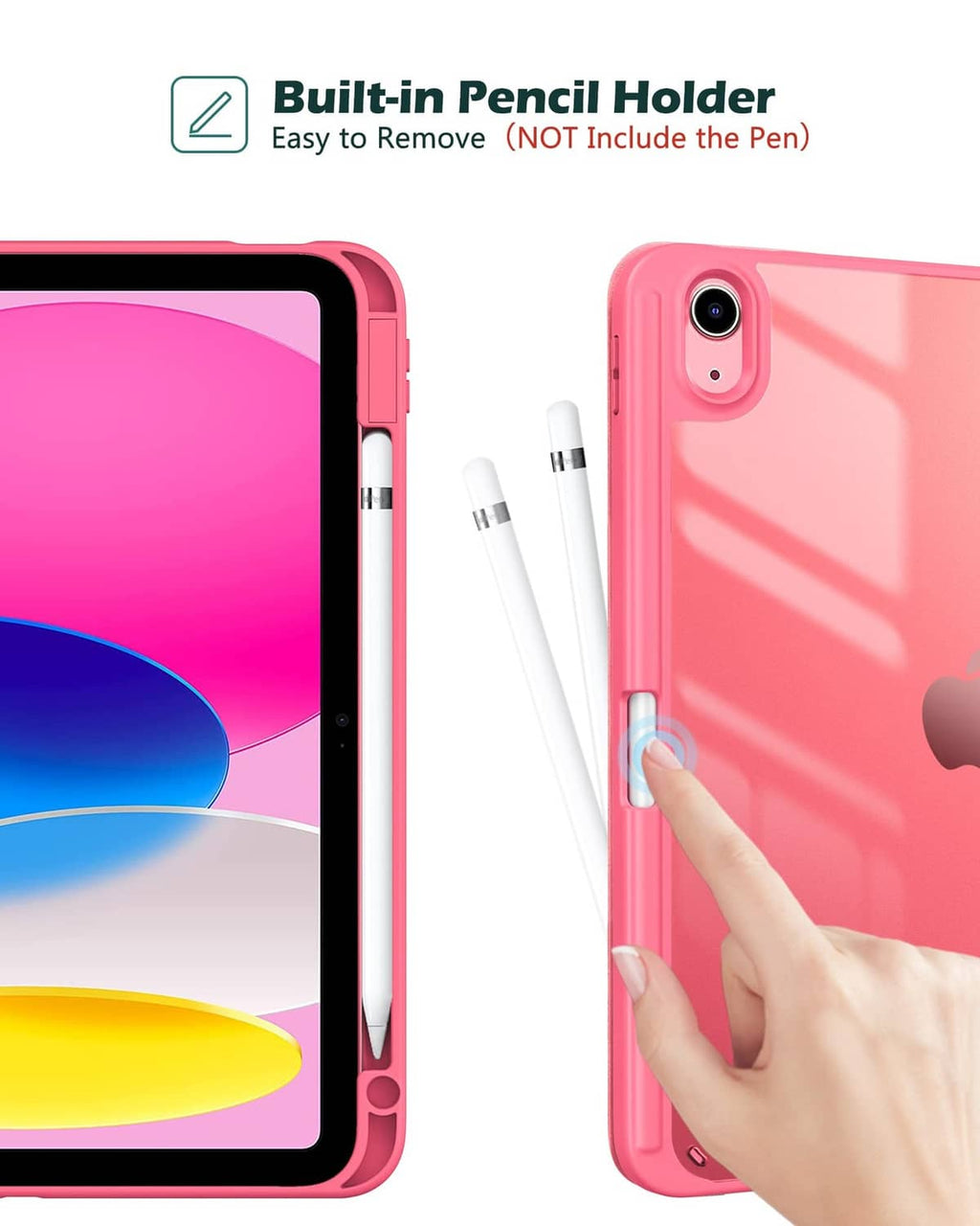 Pink iPad case with built-in pencil holder and protective screen cover