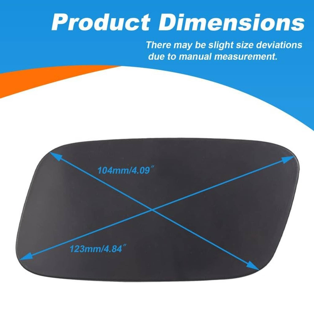 Black headlight washer cover with product dimension diagram, rectangular shape