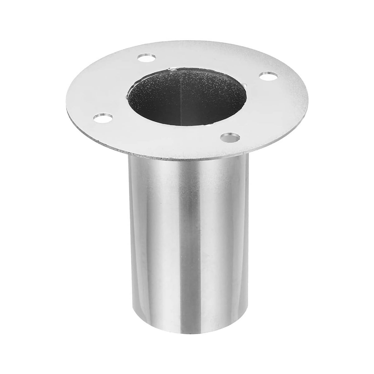 Silver straight duct connector flange with round mounting plate and 3 bolt holes