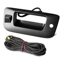 Rear tailgate backup camera handle with black housing and attached wiring cable set