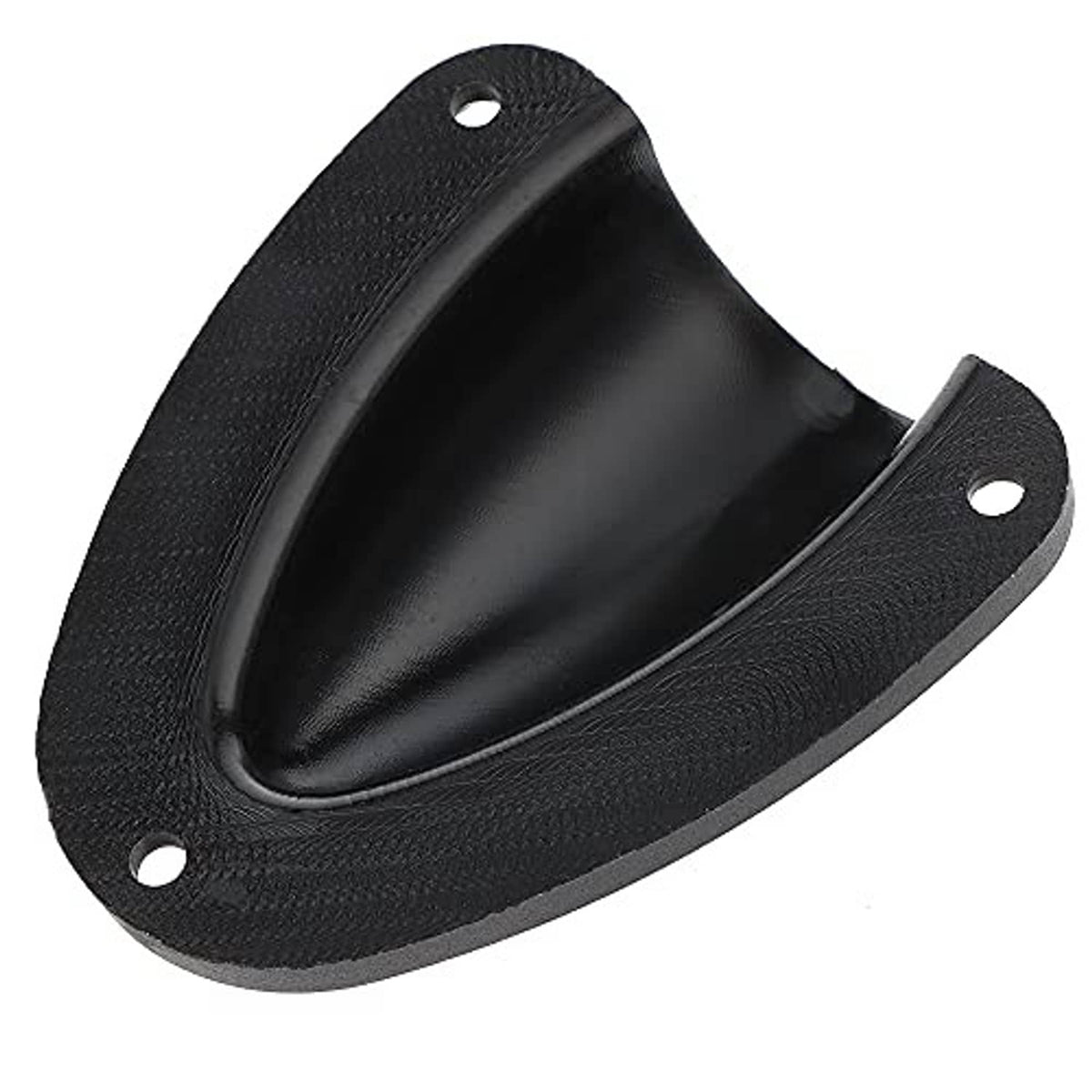 Black clamshell vent cover with textured finish and mounting holes