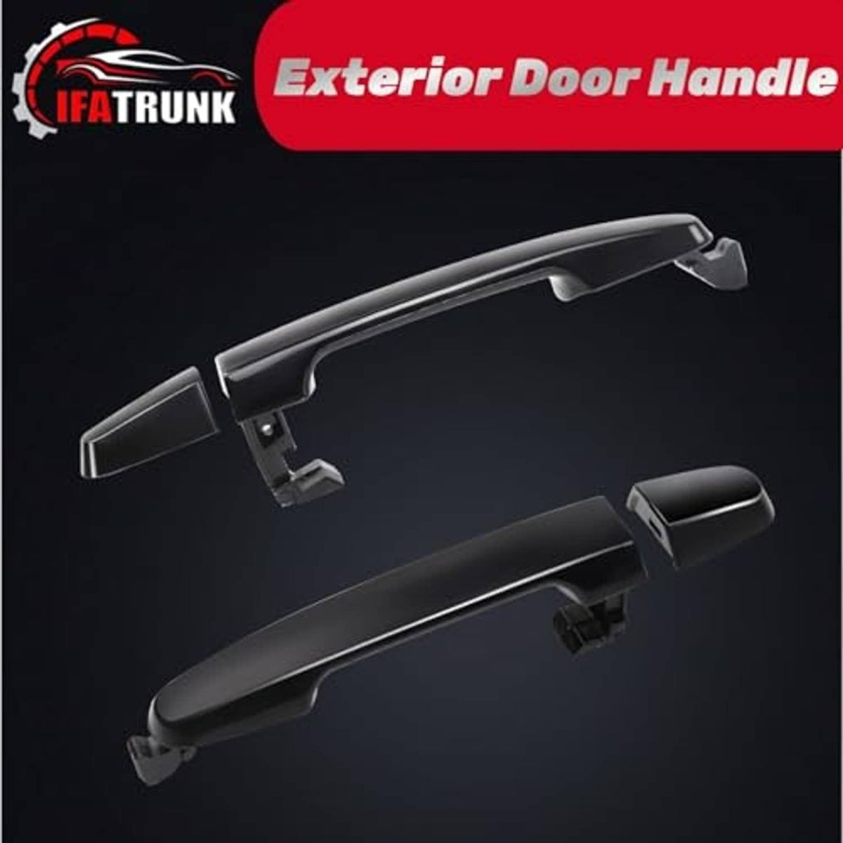 Black exterior door handle set with main lever and separate cap pieces