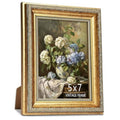 Ornate vintage gold picture frame with inner border and HD glass, floral photo