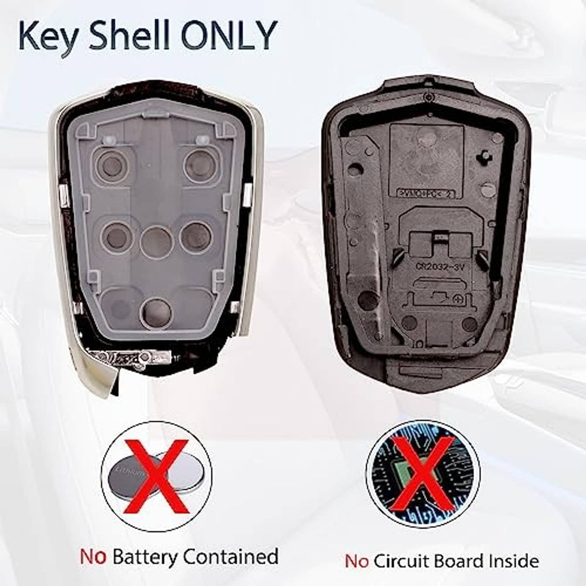 Key fob shell case replacement shown open, with empty internal button housing